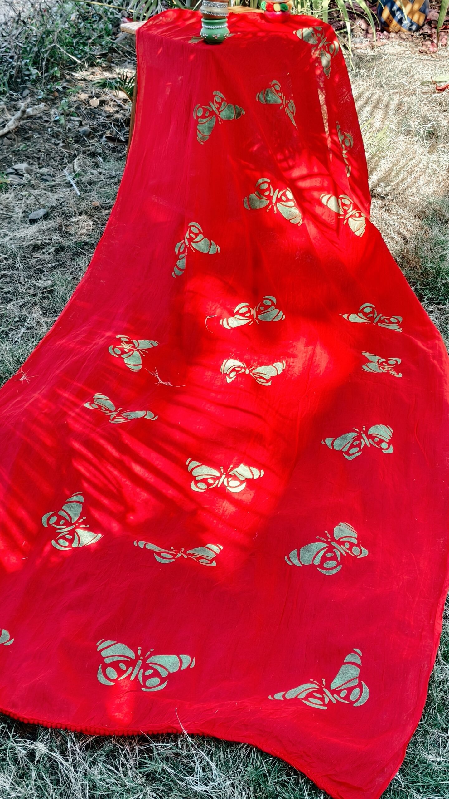 Pure cotton Hand painting dupatta butterfly design