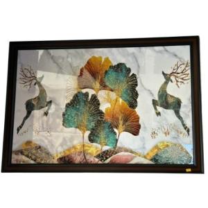 Fiber canvas printed wall painting for wall with frames | wall scenery for living room | wall Painting Deer with flowers Luxury Crystal Wall Art(36x24)inch