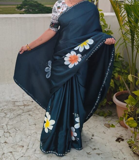 Silk hand painted saree