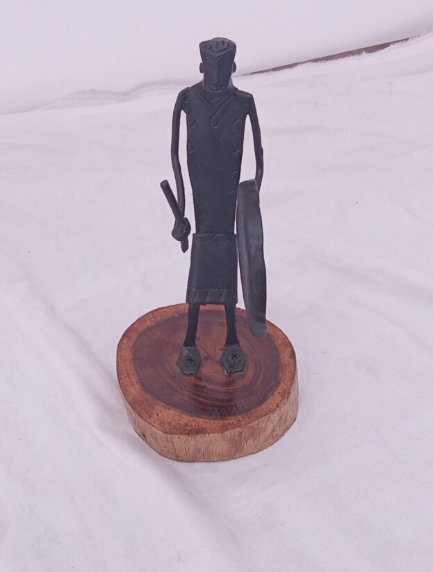 Handcraft Iron tribal warrior figurine on wooden base(250g)