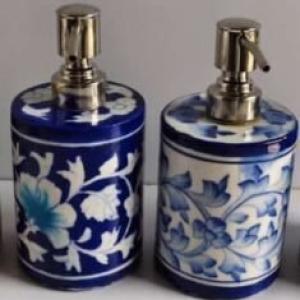 Blue Pottery Bathroom Soap Dispenser Set (pack of 2)