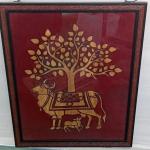 Handcrafted bamboo wall art sacred cow and tree (16 ×20)design