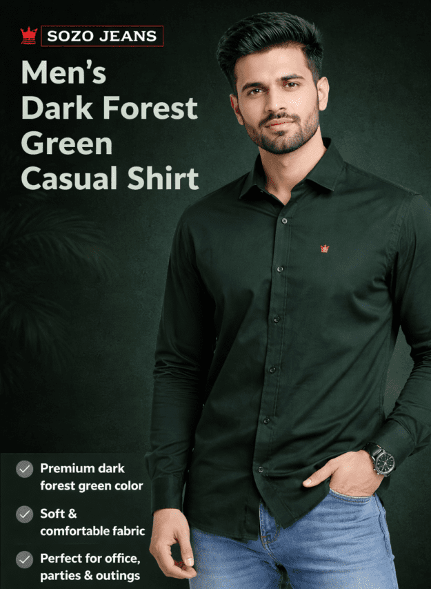 SOZO JEANS Men’s Dark Forest Green Casual Shirt (Size L)