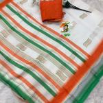 Republic Day Special Tiranga Saree | Linen silver Patta Saree | Tricolour saree