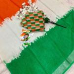 Handloom Linen Saree with Rich Silver Zari Border & Pallu | Festive Wear | Tiranga Saree