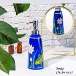 Handcrafted Blue Pottery Soap Dispenser with Floral Design