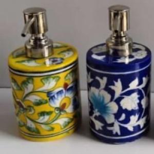 Blue Pottery Bathroom Soap Dispenser Set