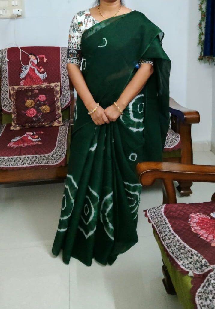 Tie and dye saree bottle green colour